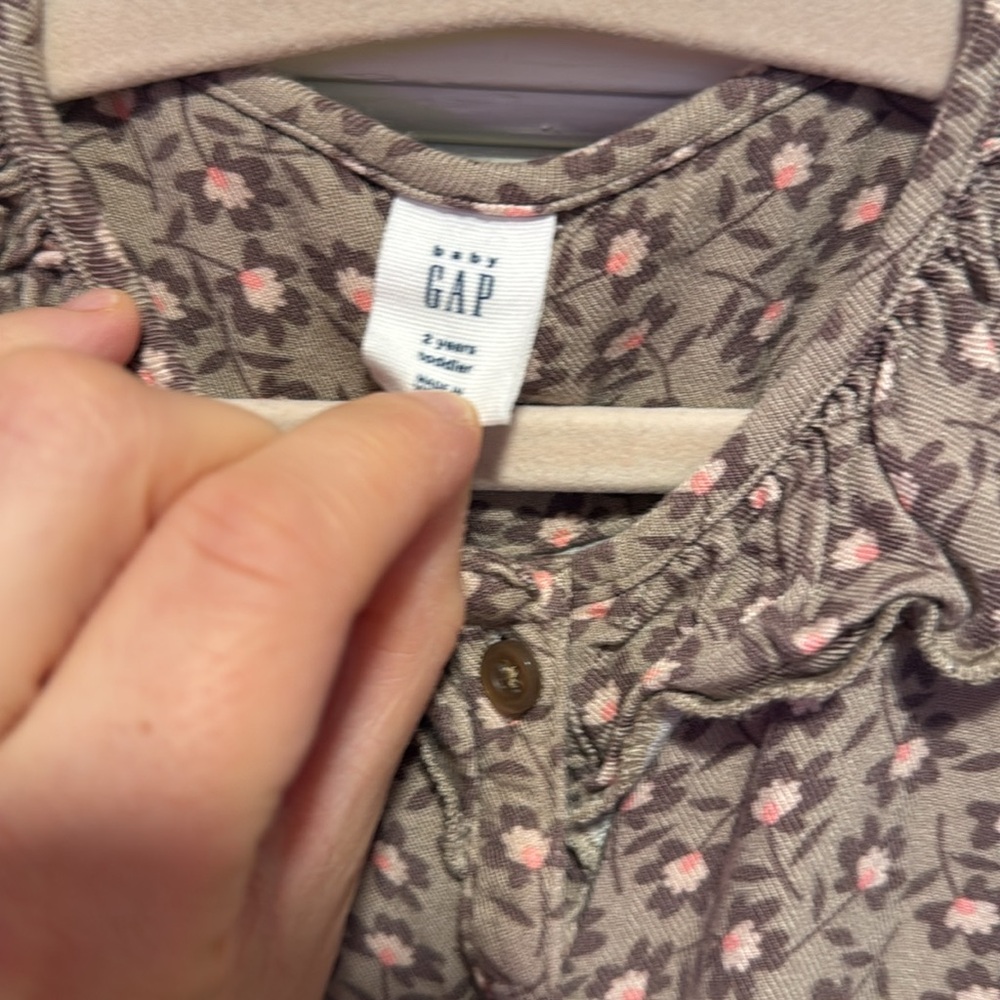 GAP Baby Lightweight Floral Quarter Sleeved ruffle collar Dresses blue Brown 2T - Picture 7 of 12